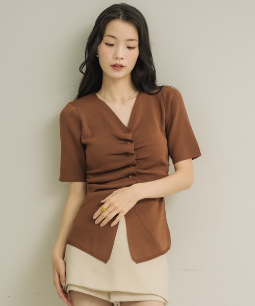 ☆新品タグつき☆RIB Tシャツ ブラウン Re:EDIT（リエディ） tシャツ 「2025AW COLLECTION」「汗じみ防止
