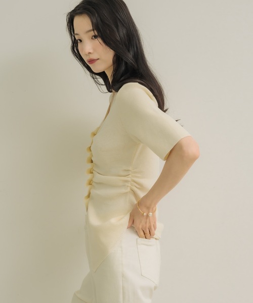 NEUNA（ヌナ） tシャツ フロントギャザーハーフスリーヴ レディース