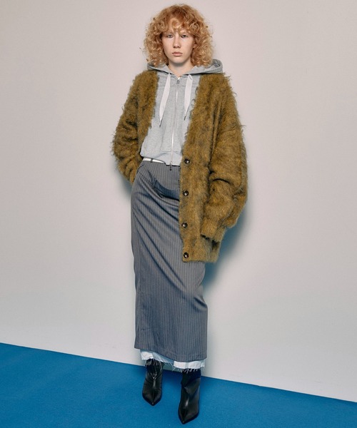 MAISON SPECIAL グレー カーディガン　新品 最安価 セール】Tulle Layered Low Gauge Reversible Knit Cardigan