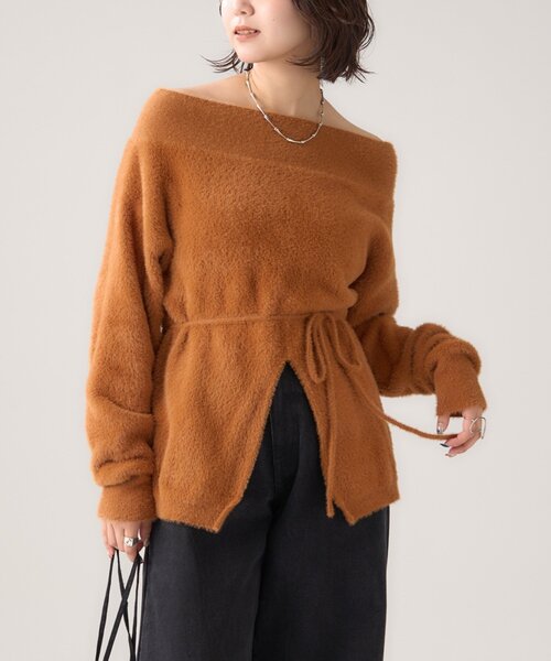 mystic ニット セーター ミンクライクワイドネックニット レディース