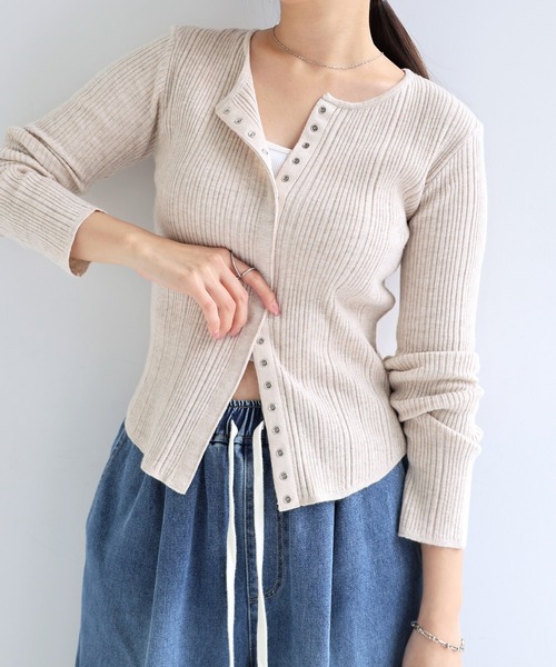 Freesia ニット セーター ランダムリブニットカーディガントップス