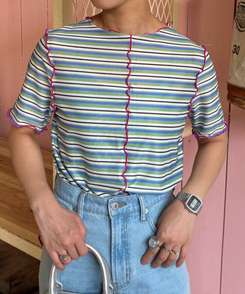 「HELLO.SANFRANCISCO」 半袖カットソー ONE SIZE グリーン レディース_画像2