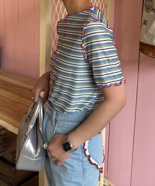 「HELLO.SANFRANCISCO」 半袖カットソー ONE SIZE グリーン レディース_画像3