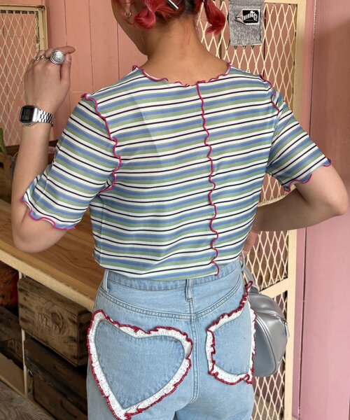 「HELLO.SANFRANCISCO」 半袖カットソー ONE SIZE グリーン レディース_画像5