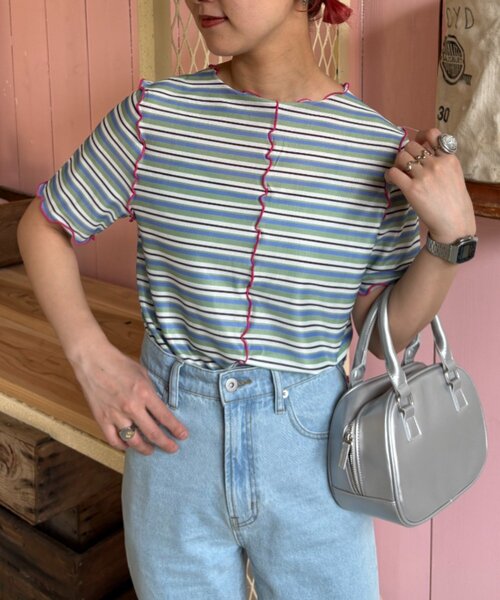 「HELLO.SANFRANCISCO」 半袖カットソー ONE SIZE グリーン レディース_画像6