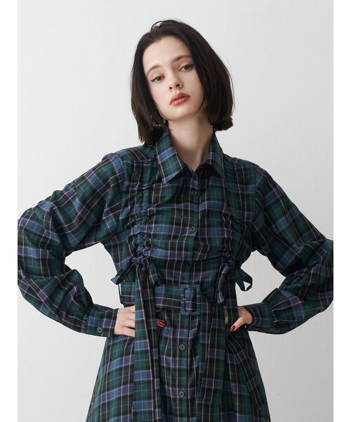 jouetie（ジュエティ） ワンピース ドロストリボンチェックシャツ
