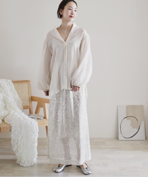 「ECRIRE」 長袖ブラウス M オフホワイト レディース_画像3