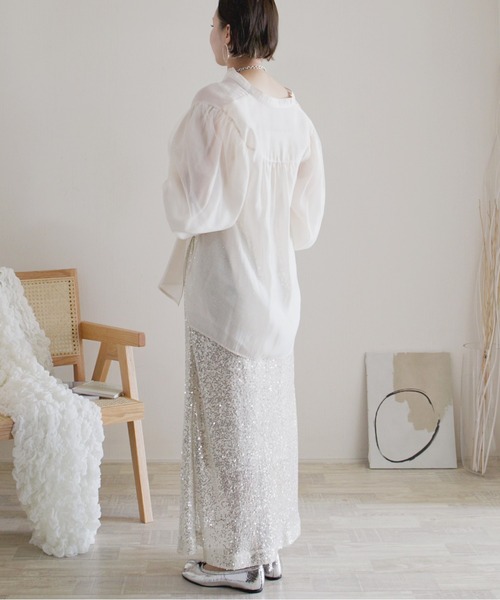 「ECRIRE」 長袖ブラウス M オフホワイト レディース_画像4