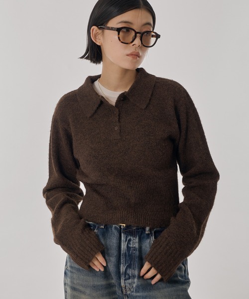 Perushu ニット セーター フィンガーホールショートポロニット