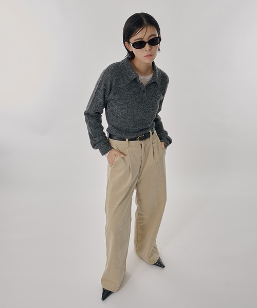 Perushu ニット セーター フィンガーホールショートポロニット