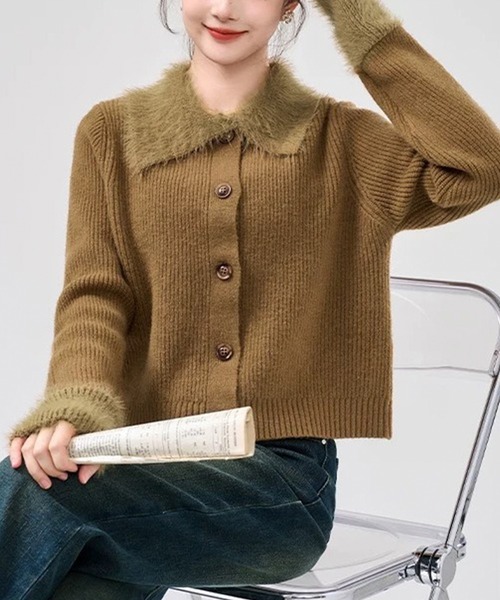 Doula Doula（ドゥーラドゥーラ） カーディガン ファー切り替え襟付き