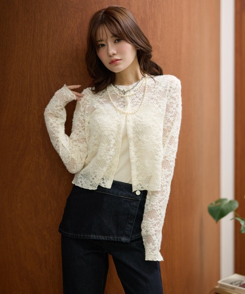 カーディガン flower jacquard lace knit cardigan /フラワー