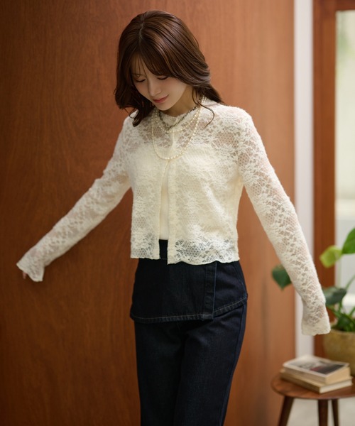 カーディガン flower jacquard lace knit cardigan /フラワー