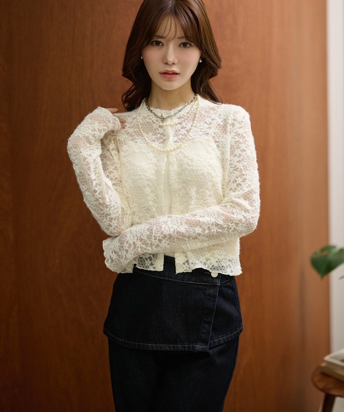 カーディガン flower jacquard lace knit cardigan /フラワー