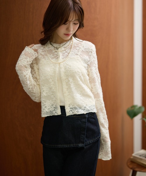カーディガン flower jacquard lace knit cardigan /フラワー
