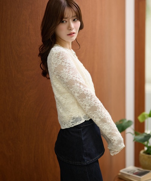 カーディガン flower jacquard lace knit cardigan /フラワー