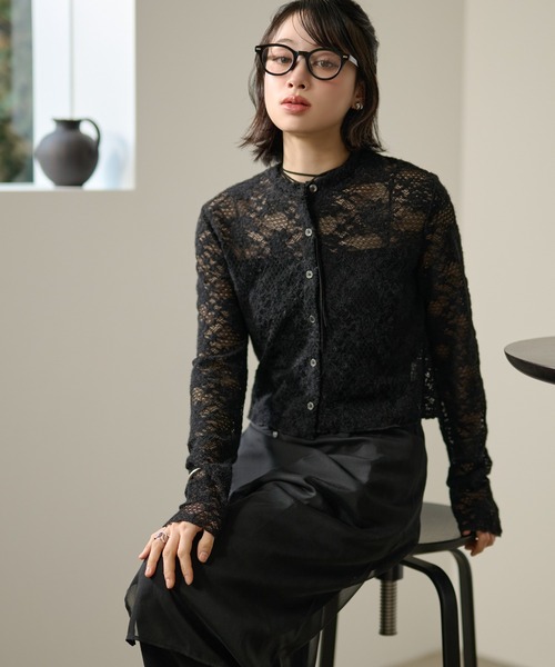 カーディガン flower jacquard lace knit cardigan /フラワー