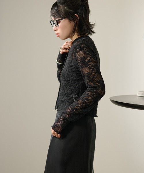 カーディガン flower jacquard lace knit cardigan /フラワー