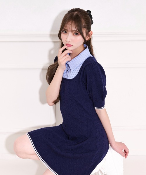 「apres jour」 半袖ワンピース X-LARGE ネイビー レディース_画像5