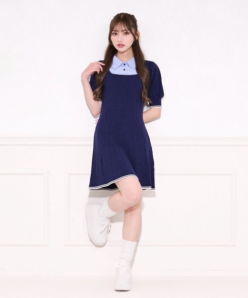 「apres jour」 半袖ワンピース X-LARGE ネイビー レディース_画像8