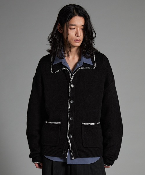 VELNUS カーディガン 「VELNUS」Color stitching design knit shirt