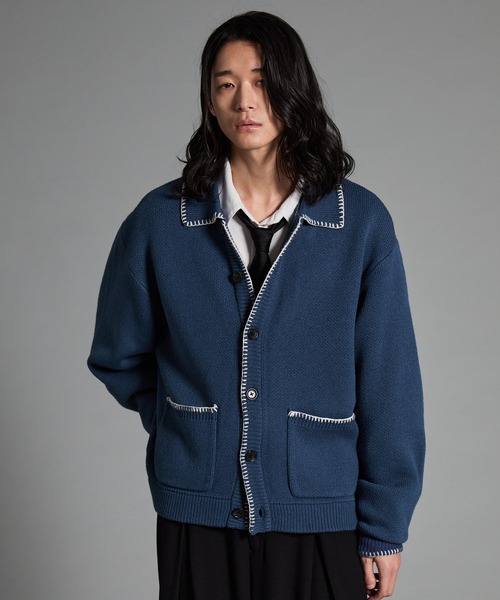 VELNUS カーディガン 「VELNUS」Color stitching design knit shirt