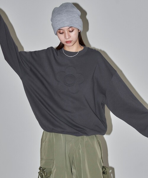 「PUBLUX」 スウェットカットソー フリ- グレー レディース_画像4