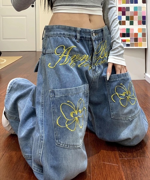 inst.ALL ワイドパンツ ジーンズ デニム デニムパンツ バタフライ