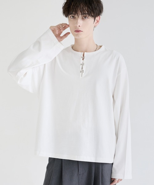 LILL（リル） ヘンリーネック tシャツ シルバーパーツヘビーウエイト