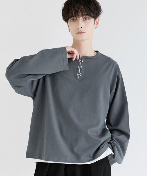 LILL（リル） ヘンリーネック tシャツ シルバーパーツヘビーウエイト