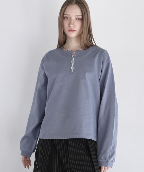 LILL（リル） tシャツ シルバーパーツヘビーウエイトコットンヘンリー