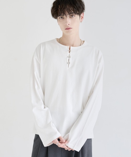 LILL（リル） ヘンリーネック tシャツ シルバーパーツヘビーウエイト