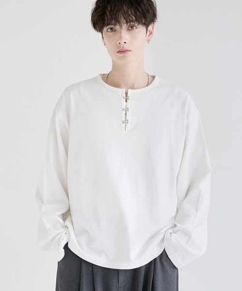 LILL（リル） ヘンリーネック tシャツ シルバーパーツヘビーウエイト