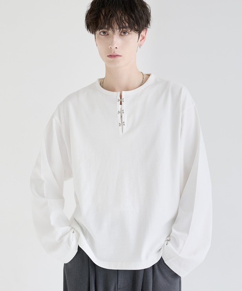 RRL ヘンリーネック ロングスリーブ カットソー S LILL（リル） ヘンリーネック tシャツ シルバーパーツヘビーウエイト
