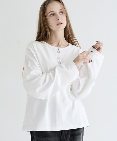 LILL（リル） ヘンリーネック tシャツ シルバーパーツヘビーウエイト