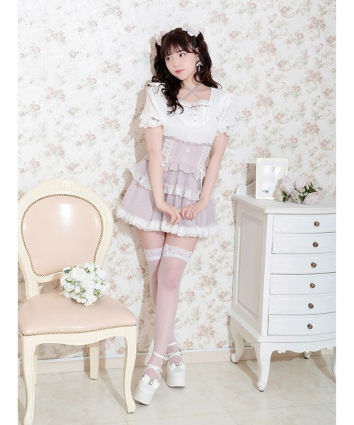 NOEMIE バックレースアップヨークハシゴレースカットソー NOEMIE（ノエミー） tシャツ 半袖 バックレースアップヨークハシゴ