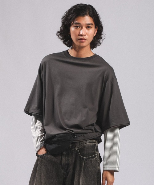 RAGEBLUE（レイジブルー） tシャツ STRIPED SLEEVE FAKE LAYERED LONG