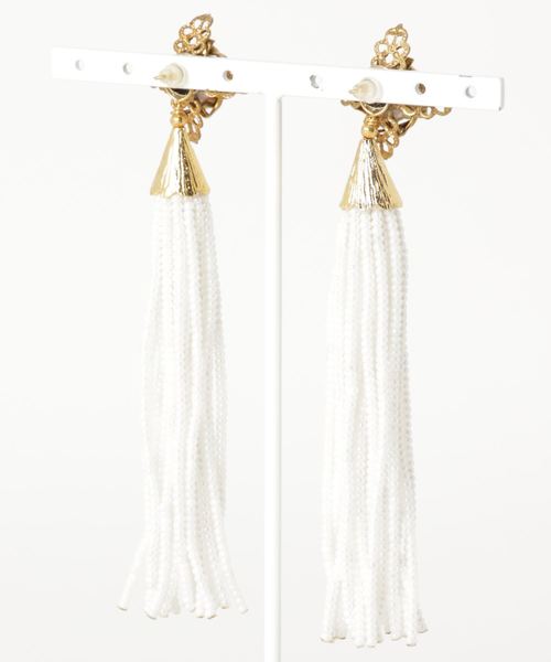 ピアス 「flua/フルア」「Vintage accessory」ロングビーズタッセル ピアス レディースの画像