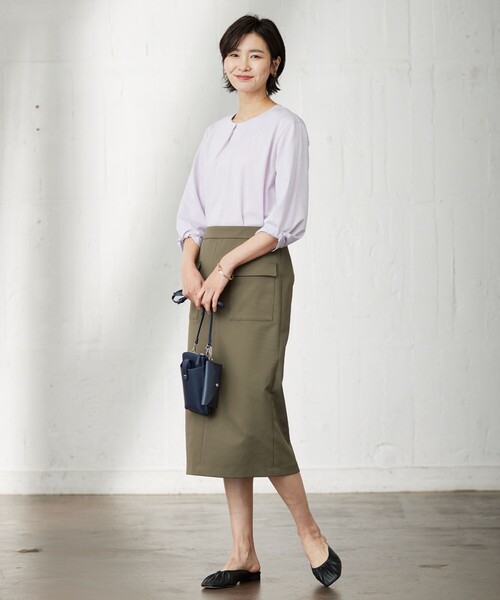 スカート 【洗える・イージーケア】 アクティブピケストレッチ ナロー スカート スカート 洗える イージーケア アクティブピケストレッチ ナロー