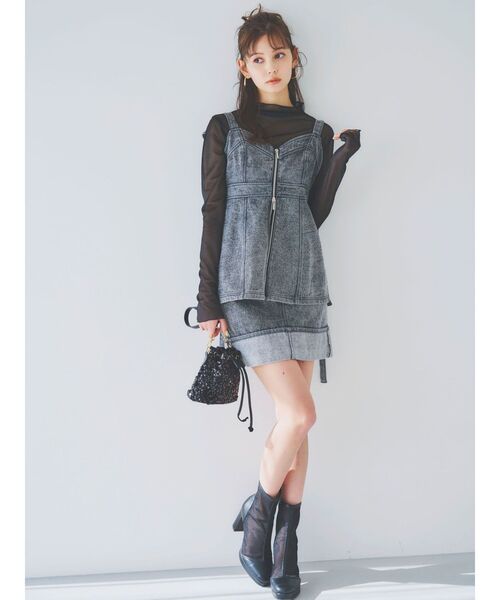 dazzlin ブラウス シャツ フロントジップデニムキャミトップス