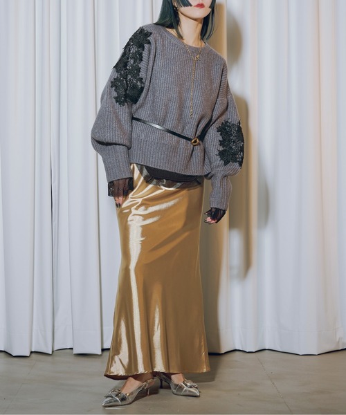 Ezick ニット セーター Lady mood アシメレースニット レディース