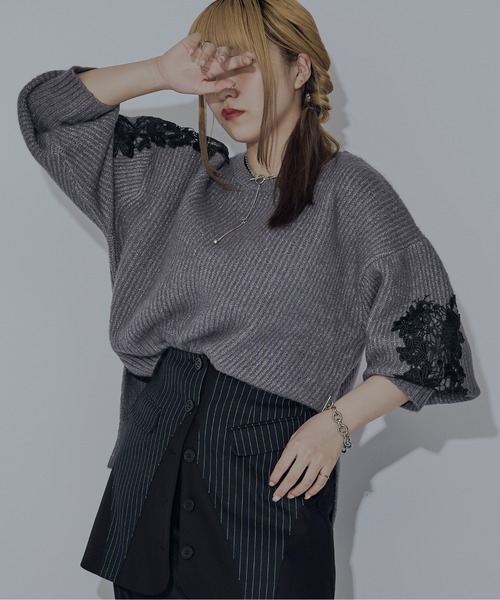 新品♡アシメレースアップニット Ezick ニット セーター Lady mood アシメレースニット レディース