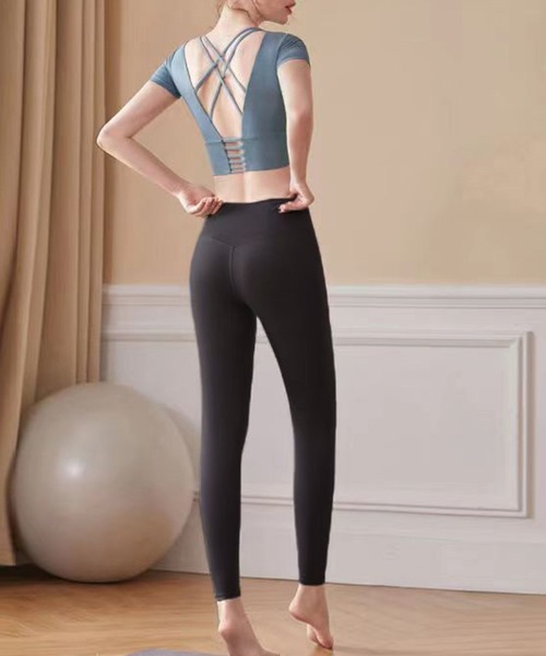 きれい!レギンス ヨガウェア トレーニングウェア パンツ スパッツ 4枚セット HYS SHOP レギンス スパッツ レディース バックストラッピー