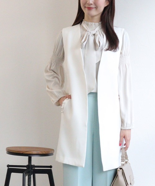 ☆即購入いただけます☆ウールパールジレ☆ Pierrot ベスト ジレ パールポケットノーカラージレ レディース