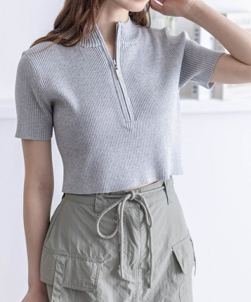 【週末値下げ】MEER. 2025ss クロップドニット 白半袖 AZUL BY MOUSSY レース半袖ニットトップス O/WHT1 -ファッション