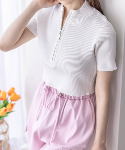 depound 半袖ニット レディース 韓国服 ニット トップス 半袖 韓国トップス 半袖ニット ショート丈 夏