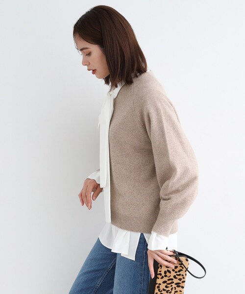 【カシミヤ混】ボリュームスリーブ ボトルネックニット INDIVI ニット セーター 「カシミヤ混」ボリュームスリーブ
