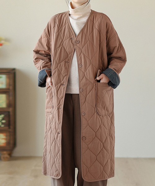 BLANC FICELLE ノーカラーコート コート ノーカラーキルティングコート