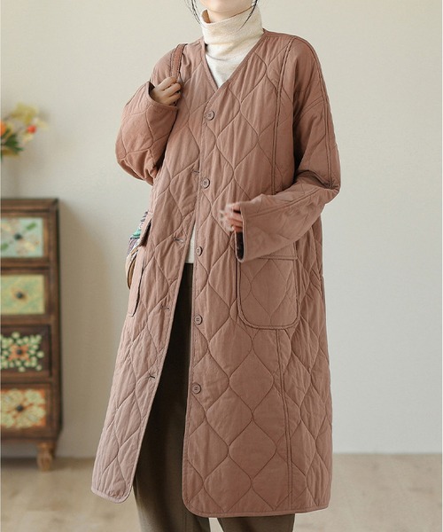 BLANC FICELLE ノーカラーコート コート ノーカラーキルティングコート