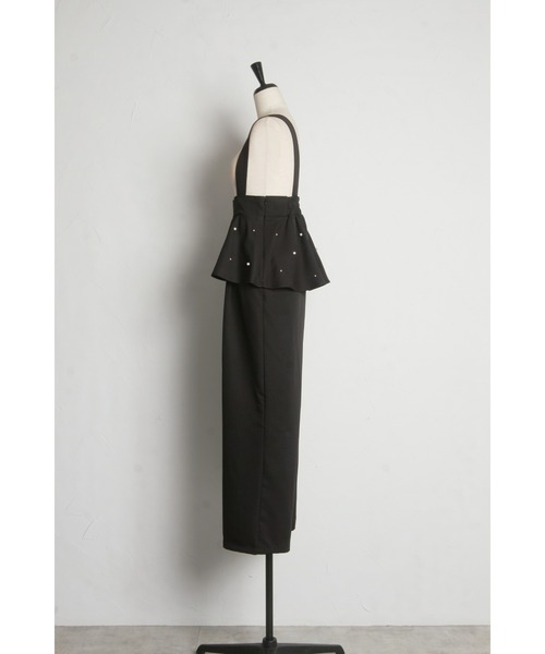 ブラックパール付きペプラムスカートタイトスカートサロペットジャンスカMサイズ BLACK COMME des GARCONS ブラック コムデギャルソン 20AW